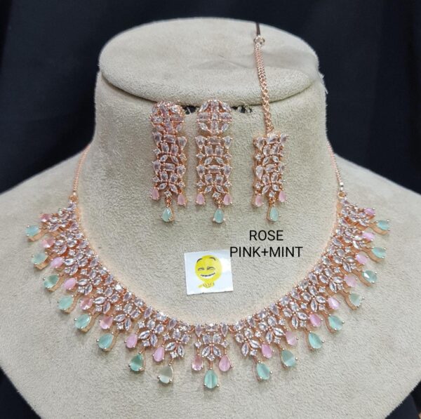 Rose Gold American Diamond Necklace Set