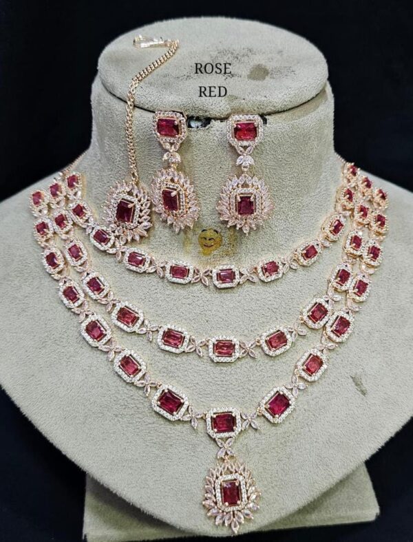 Triple Layer Rose Gold American Diamond Necklace Set