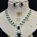 Silver Green American Diamond Necklace Set