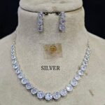 Silver White American Diamond Necklace Set